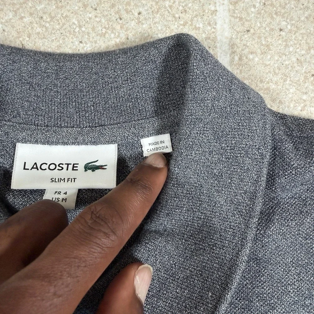 Lacoste Mens Slim Fit Polo Shirt Gray Heather Slim Pique Cotton Size M